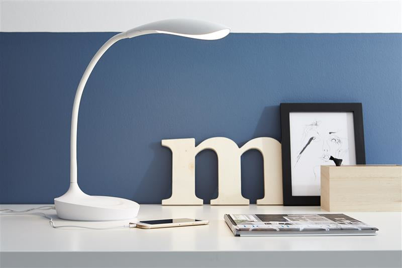 Markslöjd Tischleuchte Swan – 378 lm, 4,6 W, 3000 K, dimmbar, USB, weiss