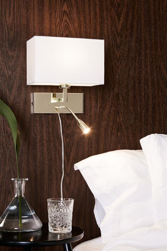 Markslöjd Wandleuchte Savoy – 25 × 20 cm, 485 lm, 60 W, Messing/Weiss, LED-Leselicht 3 W, Schalter