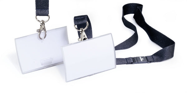 Durable Namensschild – 90 × 54 mm, Kunststoff, transparent, mit Textilband – 10 Stück