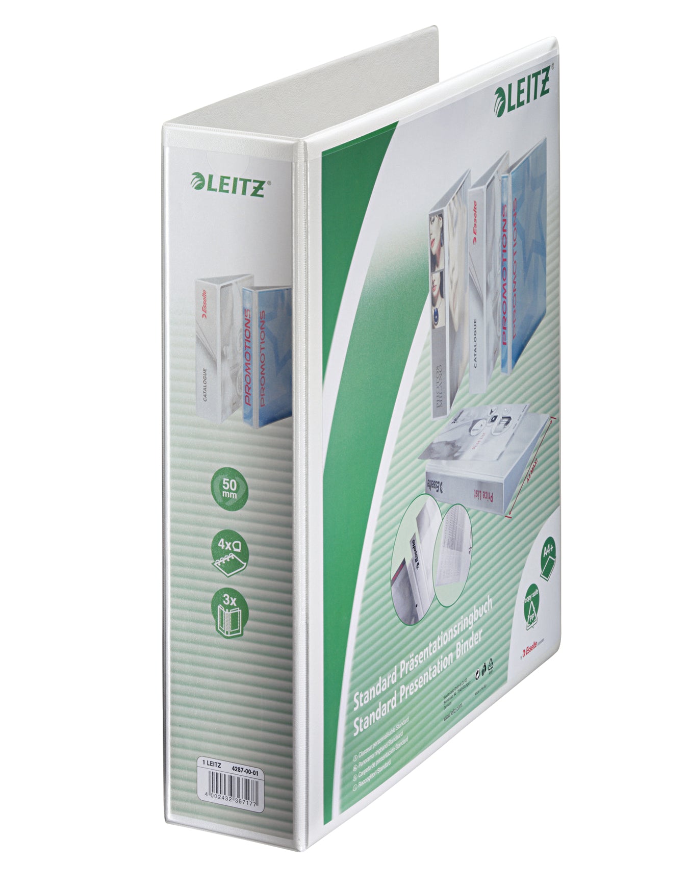 Leitz Sichtbuch 42870001, für A4, 4 Ringe (Ø 50 mm), 500 Blatt – Polypropylen (PP) – Weiss