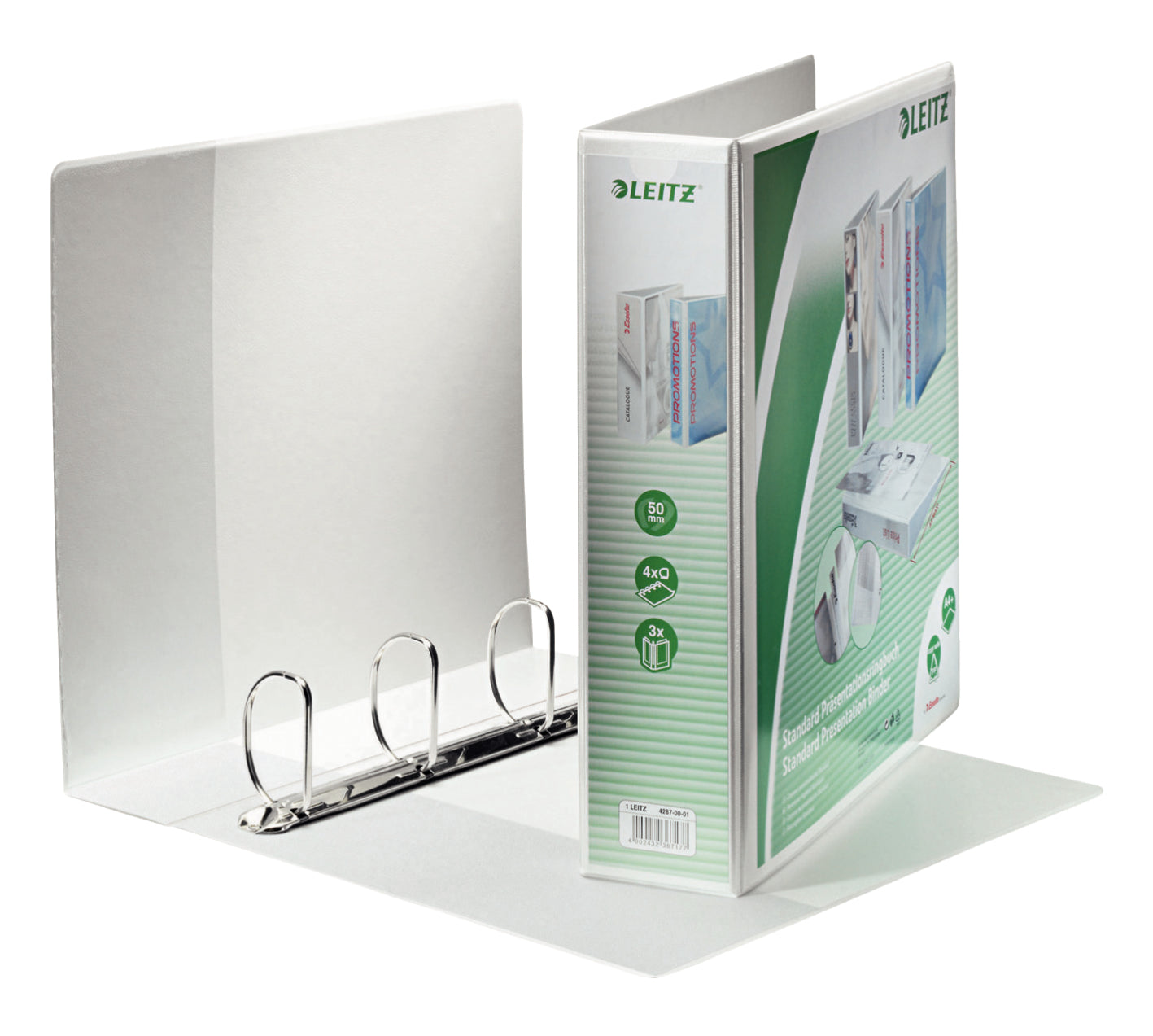 Leitz Sichtbuch 42870001, für A4, 4 Ringe (Ø 50 mm), 500 Blatt – Polypropylen (PP) – Weiss
