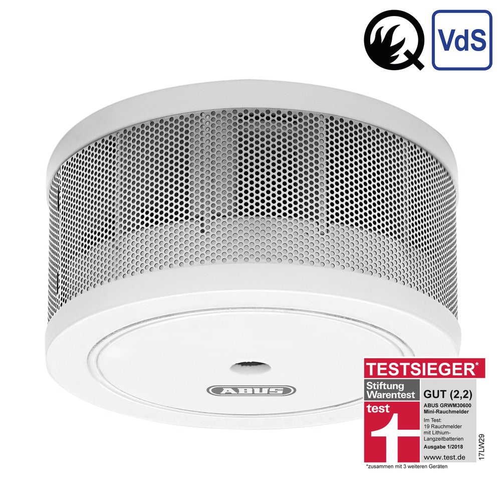 ABUS Mini GRWM30600 – Funk-Rauchmelder, 10-Jahres-Batterie, 85 dB, EN 14604 – Weiss