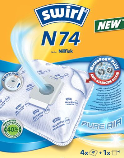 Swirl Staubbeutel N 74 – 4 Stück, für Nilfisk Elite/Power/Select und andere