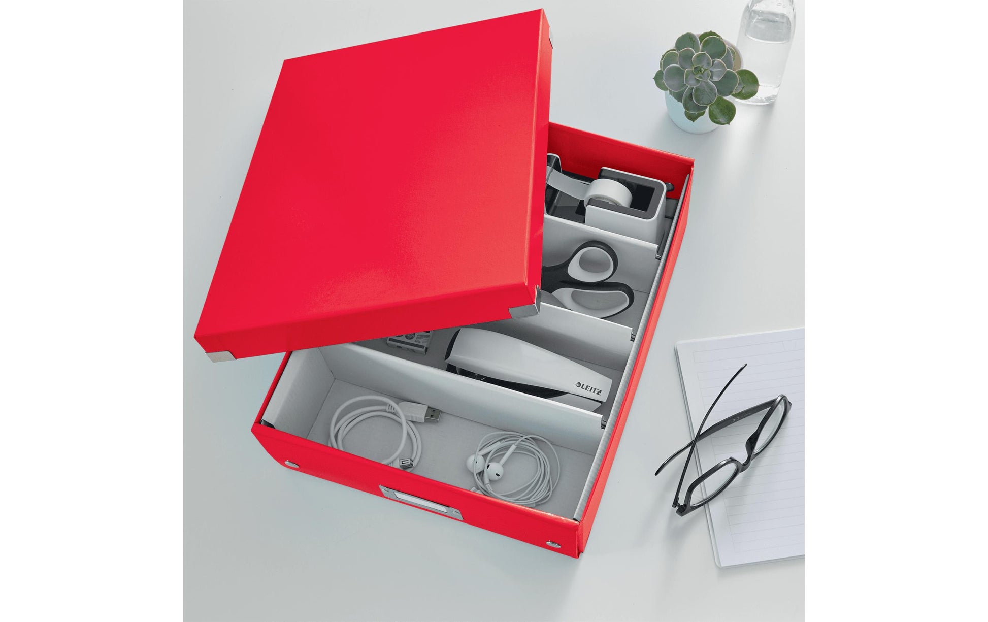 Leitz Click & Store WOW Aufbewahrungsbox 10 l – B 281 × H 100 × T 370 mm, mit Deckel, stapelbar, rot, Karton