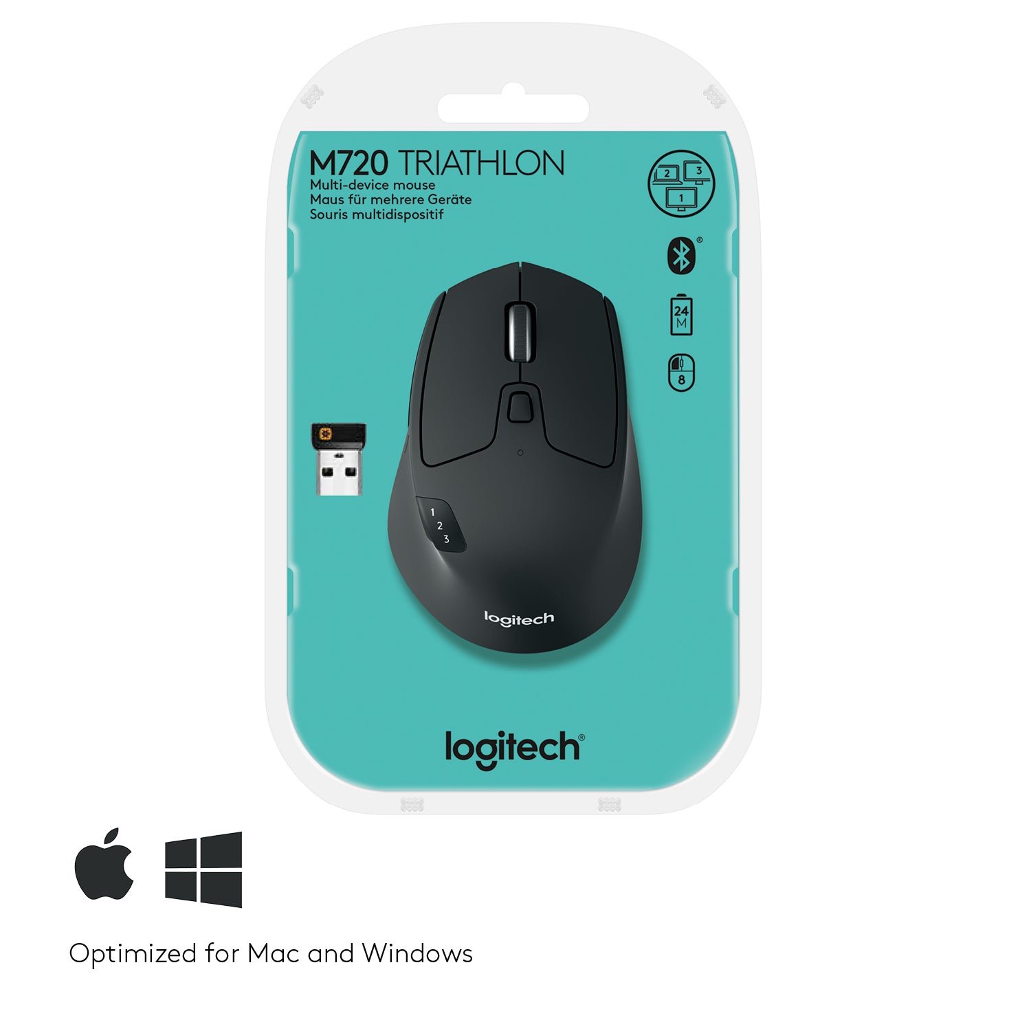 Logitech M720 Triathlon Maus – kabellos, Bluetooth + 2,4 GHz
