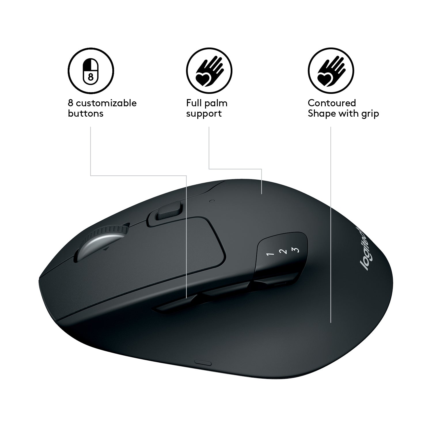 Logitech M720 Triathlon – Maus – Kabellos (Bluetooth/2,4 GHz), 1000 DPI, rechts, Schwarz