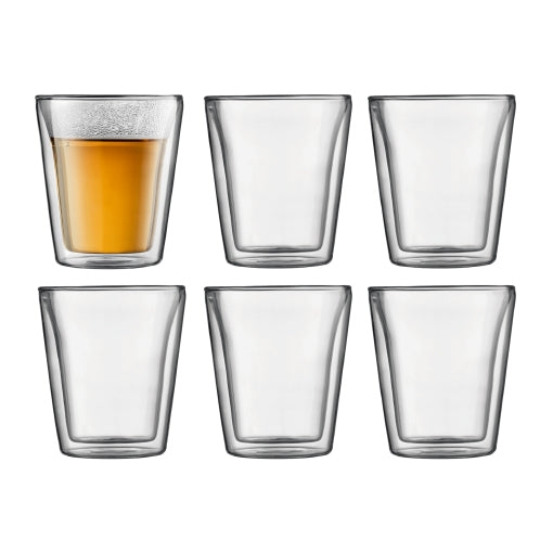 Bodum Canteen Thermobecher – 0,20 l, Borosilikatglas, transparent, doppelwandig, spülmaschinenfest, 6 Stück