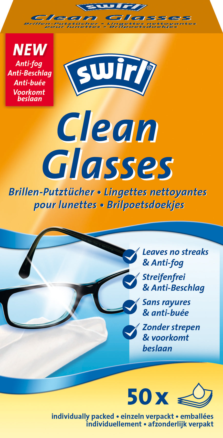 Swirl Brillenputztuch – ohne Duft – für Glas – 50 Stk.