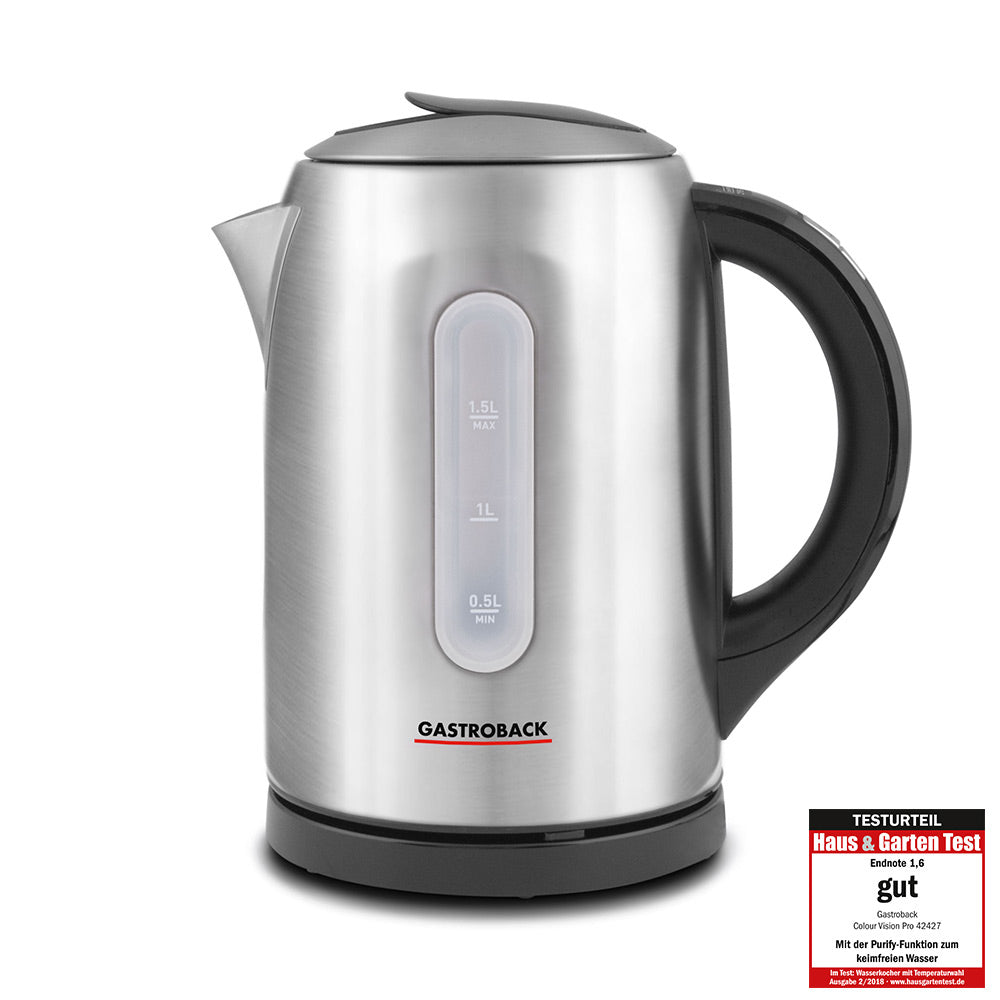 Gastroback Wasserkocher Colour Vision Pro – Temperaturwahl (5 Stufen), Warmhalten (30 Min), 2400 W, 360°-Sockel