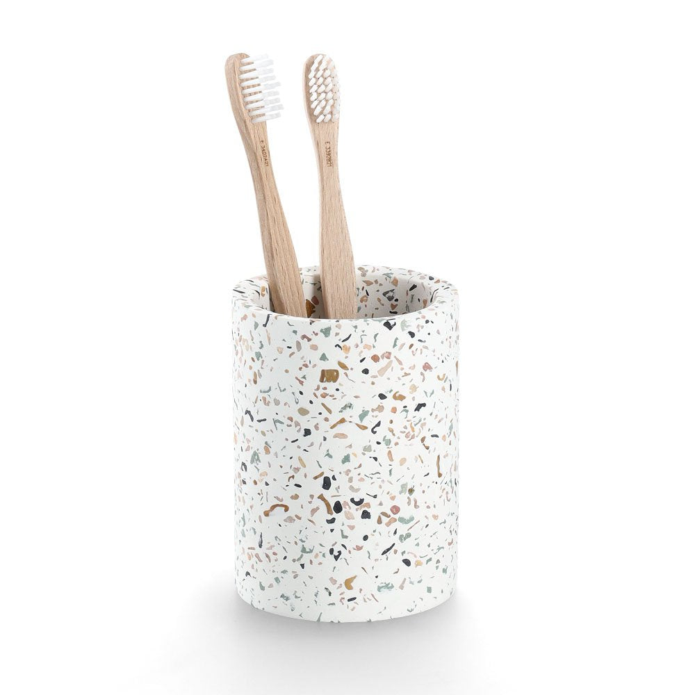 Zeller Present Zahnbürstenhalter Terrazzo – Ø8,2×11 cm, Zement, Mehrfarbig