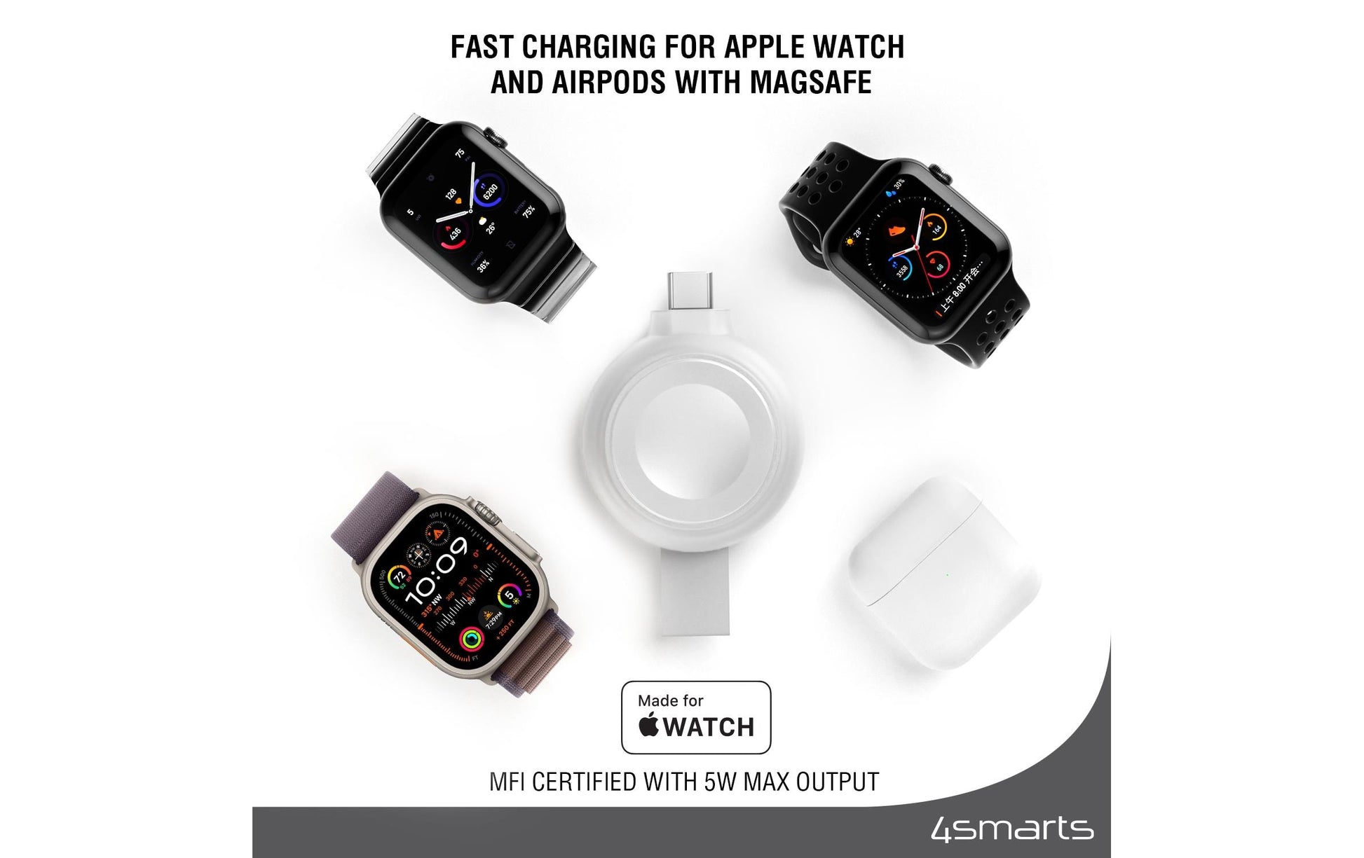4smarts Apple Watch Charger QI2.0 – 5 W, Qi – für Apple Watch Series 1–9/SE