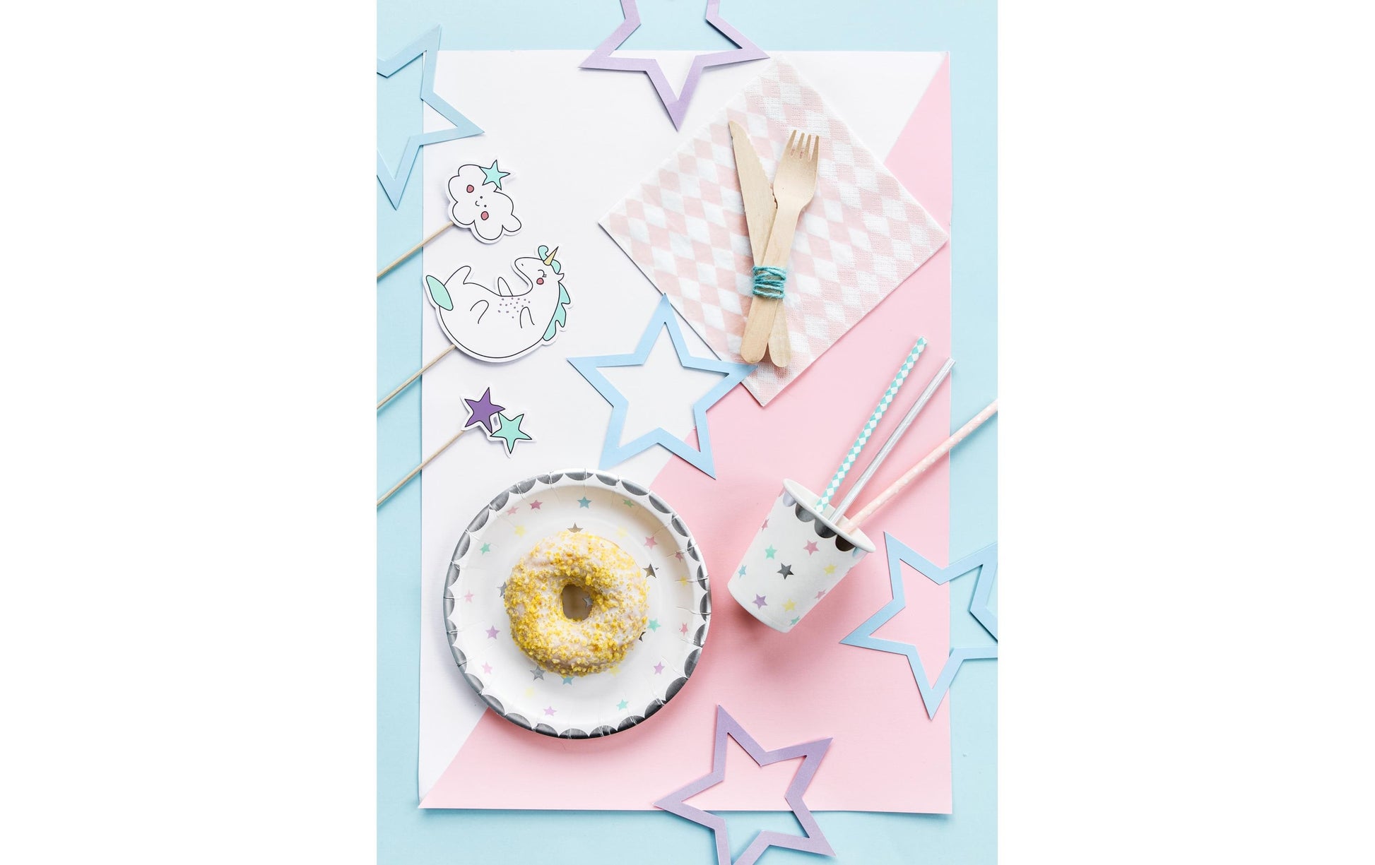 PartyDeco Teller, Papier – Ø 18 cm, Einhorn Sterne – 6 Stk.