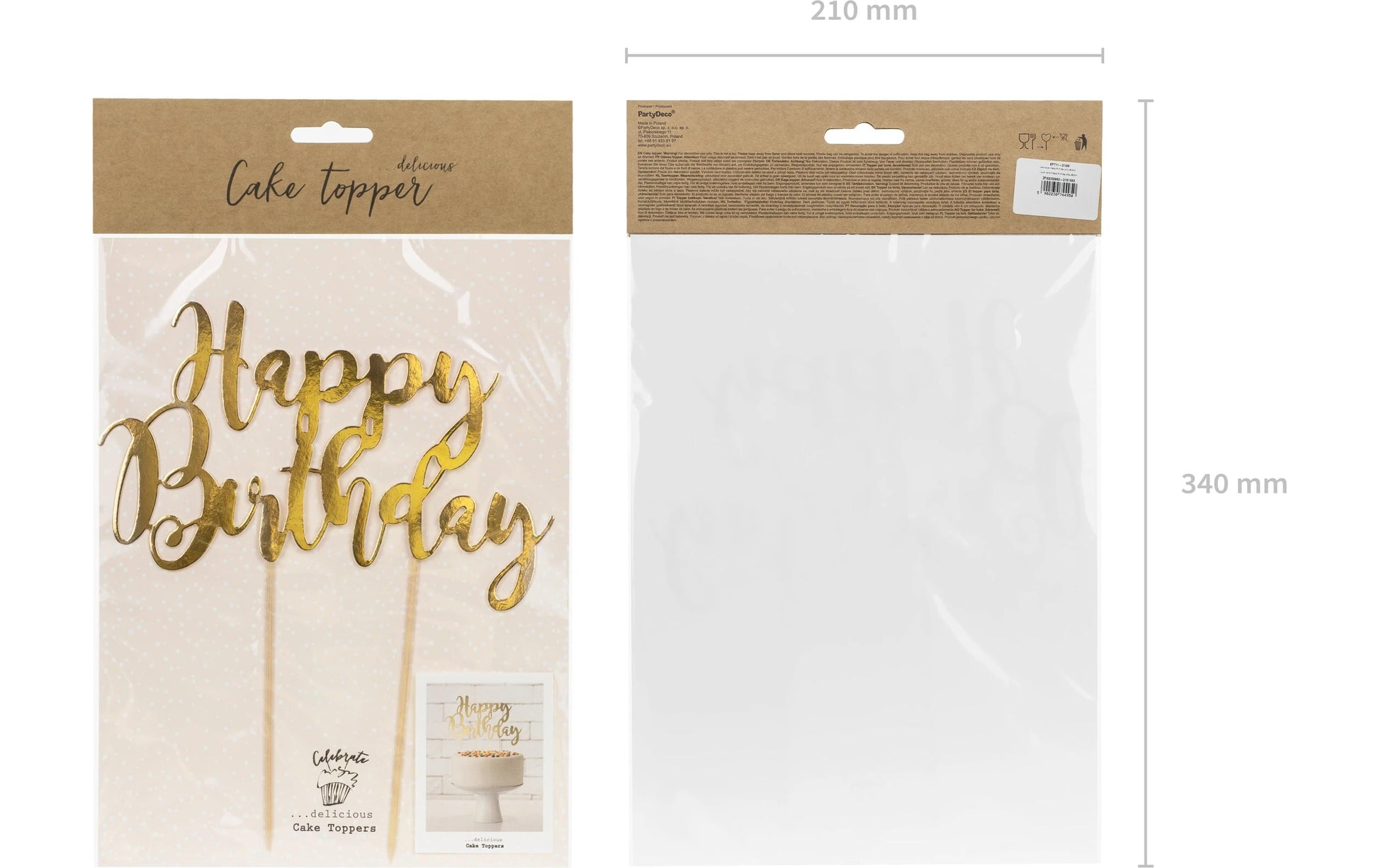 PartyDeco Party-Piekser Happy Birthday – Gold – 22,5 cm – Papier – 1 Stk