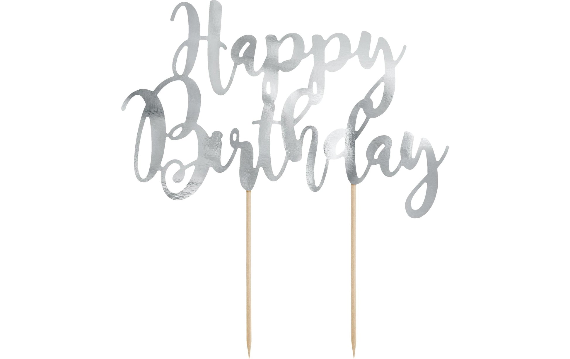 PartyDeco Kuchentopper Happy Birthday – silber – Höhe 22,5 cm – Papier – 1 Stk