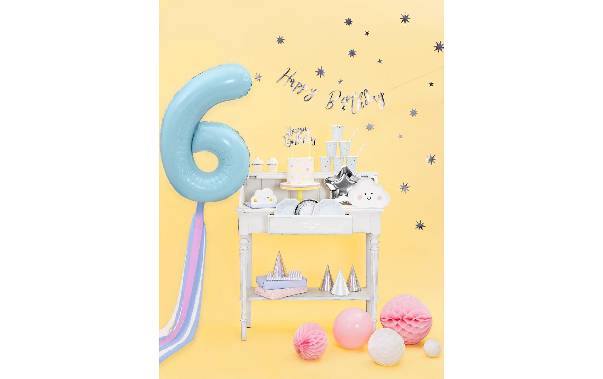 PartyDeco Kuchentopper Happy Birthday – silber – Höhe 22,5 cm – Papier – 1 Stk