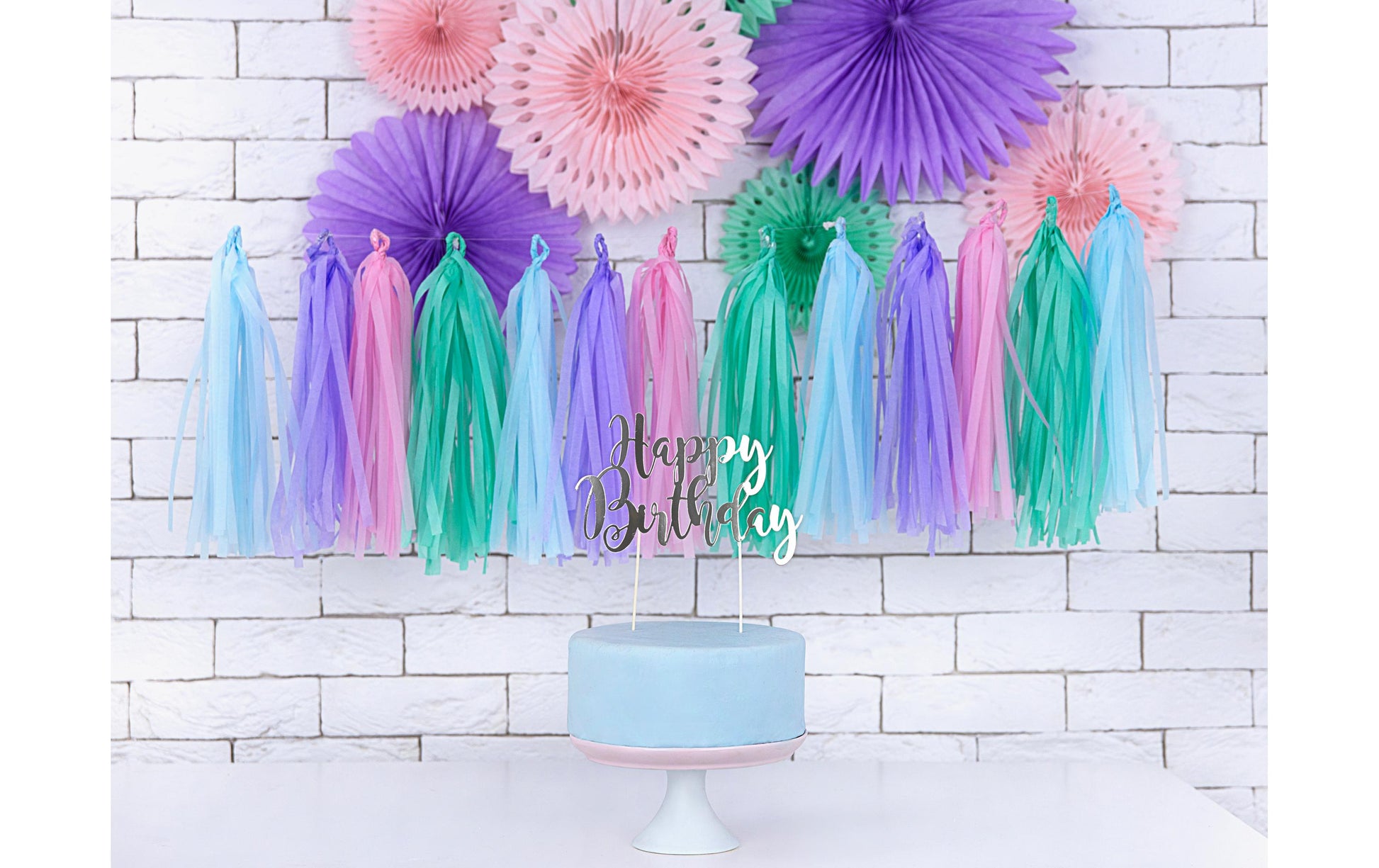 PartyDeco Kuchentopper Happy Birthday – silber – Höhe 22,5 cm – Papier – 1 Stk