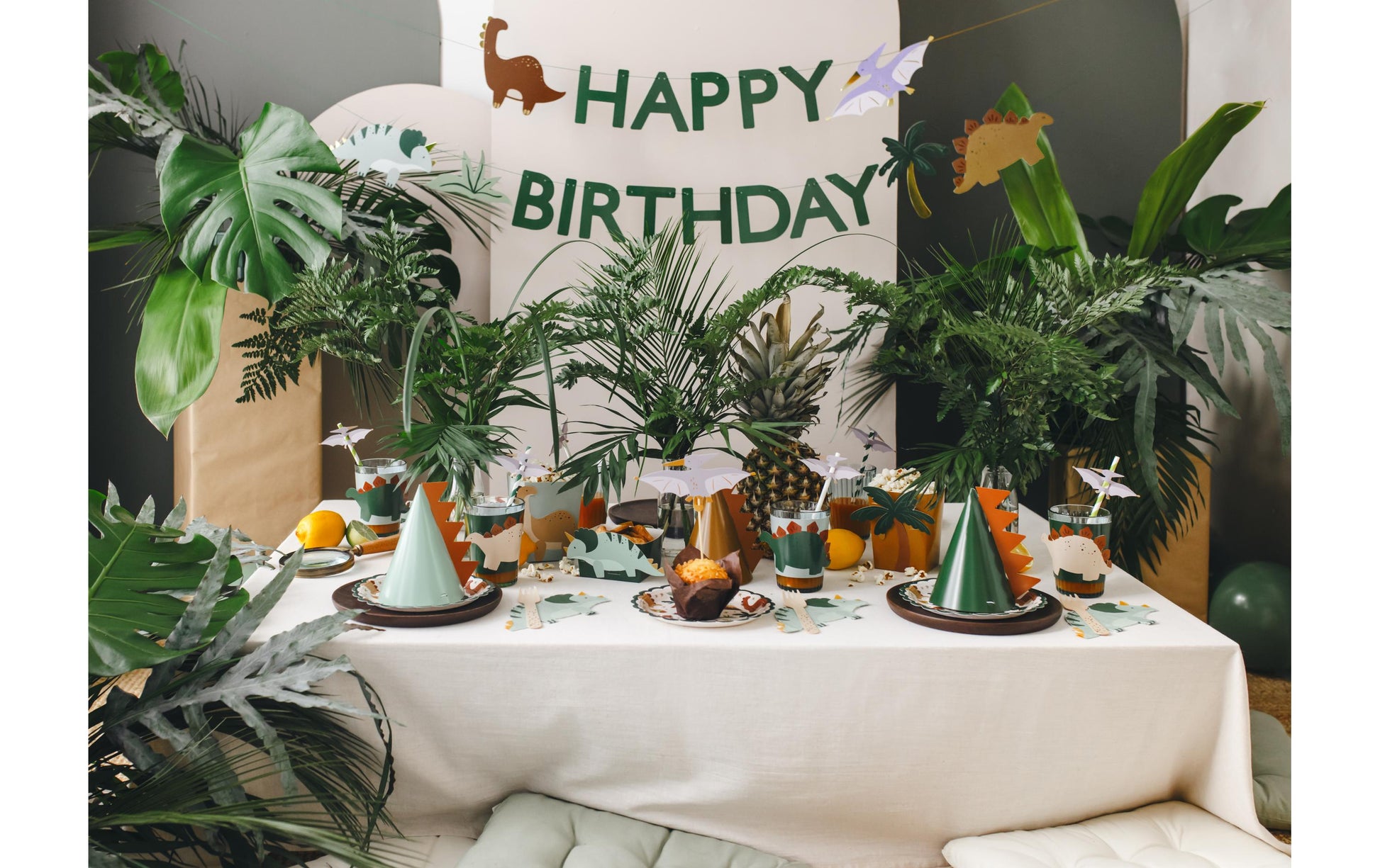 PartyDeco Dinosaurier Bechermanschetten – Mehrfarbig – Ø 29,5 cm × 10 cm – 6 Stk – Nur zur Dekoration