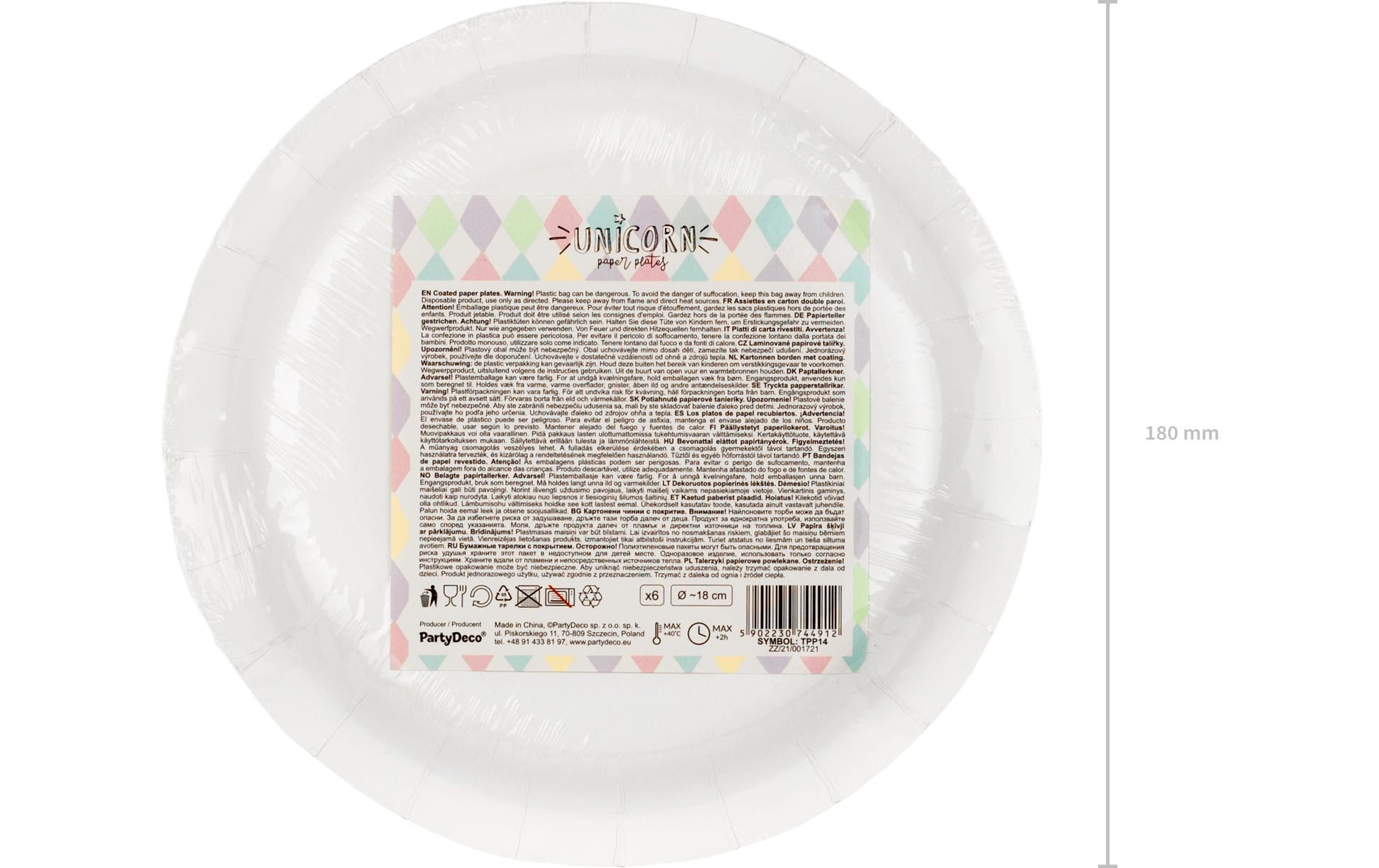 PartyDeco Teller, Papier – Ø 18 cm, Einhorn Sterne – 6 Stk.