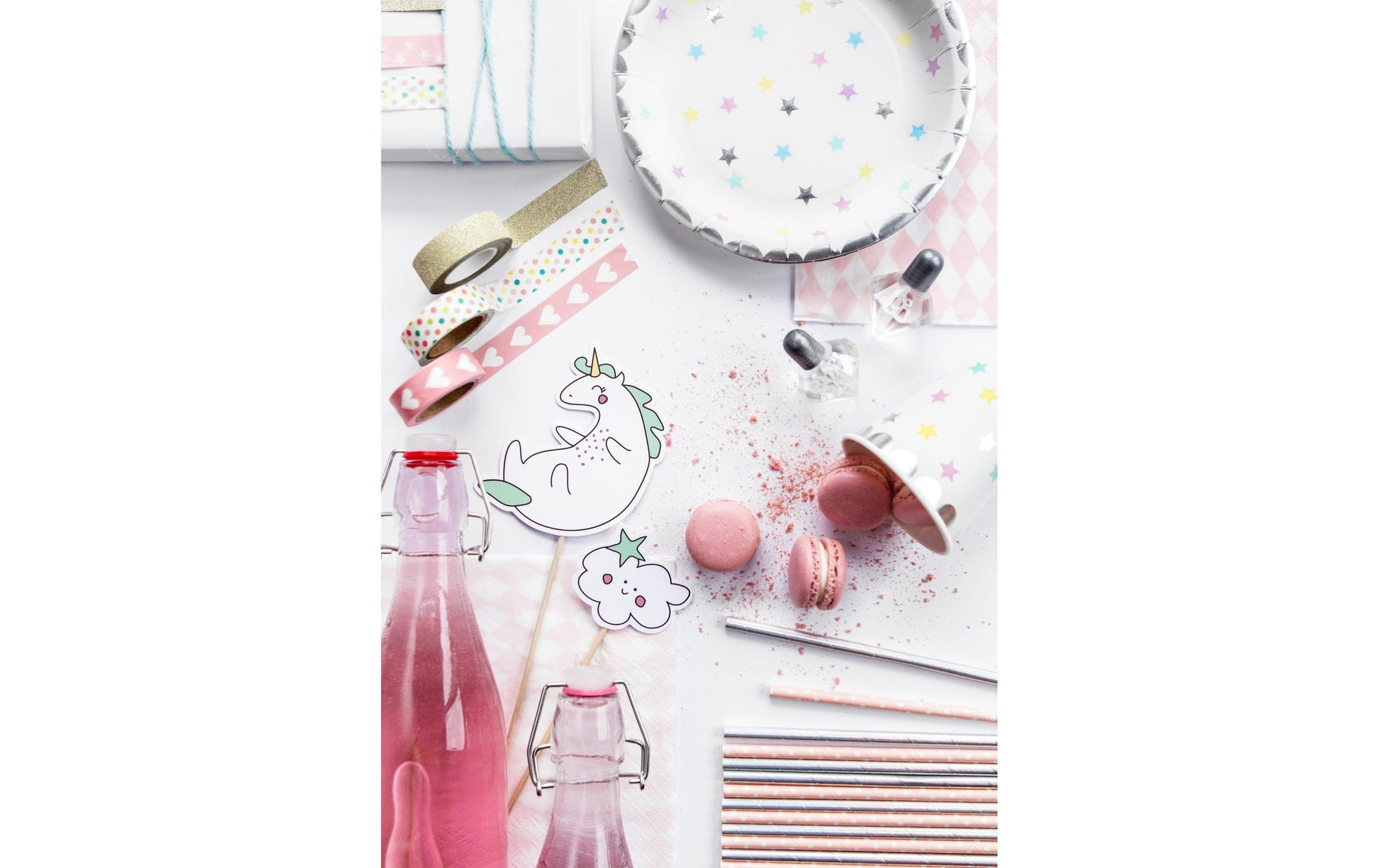 PartyDeco Teller, Papier – Ø 18 cm, Einhorn Sterne – 6 Stk.