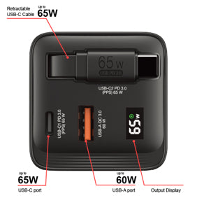 Verbatim GaN Ladegerät USB-Ladegerät 65 W – USB-C×1, USB-A×1 – PD, PPS, QC 3.0, GaN – EU/UK/US Adapter – Schwarz