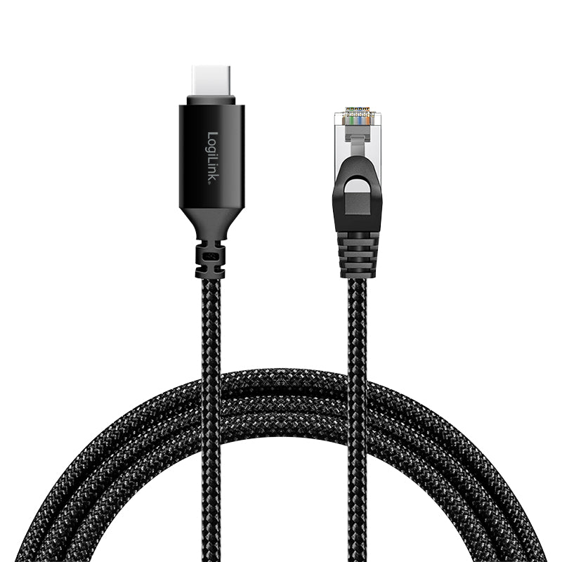 LogiLink CU0417 USB-C zu RJ-45 Kabel – Gigabit Ethernet, Cat6 S/FTP, 15 m – Schwarz