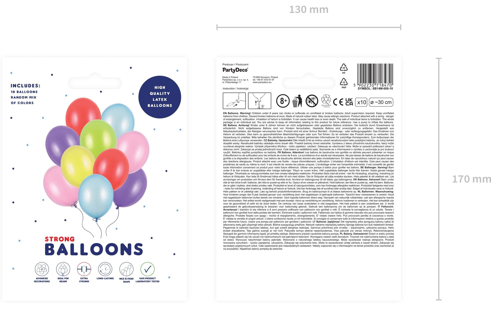 PartyDeco Luftballons – mehrfarbig Metallic – Ø 30 cm – Latex – 10 Stk