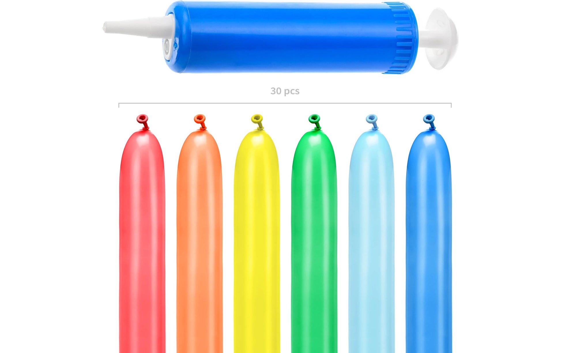 PartyDeco Modellierballons – mehrfarbig – 5 × 130 cm – Latex – 30 Stk – mit Pumpe