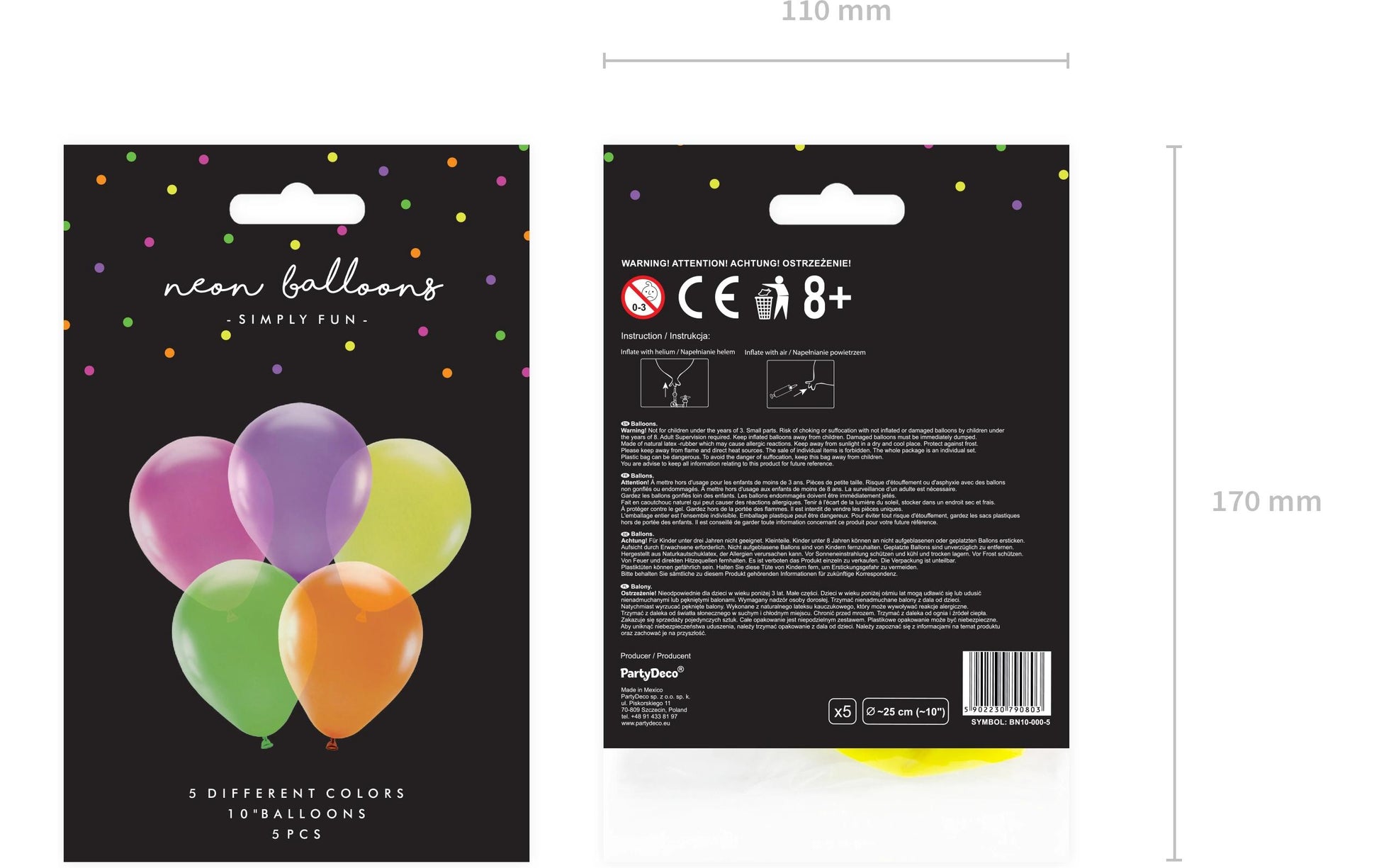 PartyDeco Luftballons Uni Neon – mehrfarbig – Ø 25 cm – Latex – 10 Stk