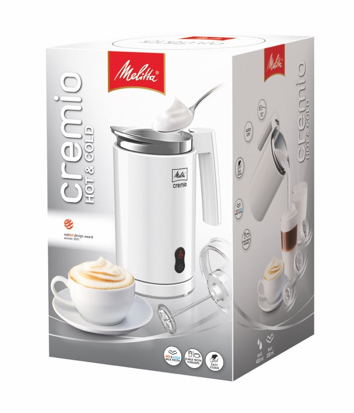 Melitta Elektrischer Milchschäumer Cremio II – Füllmenge 250 ml, Schaum 150 ml, 450 W, Weiss