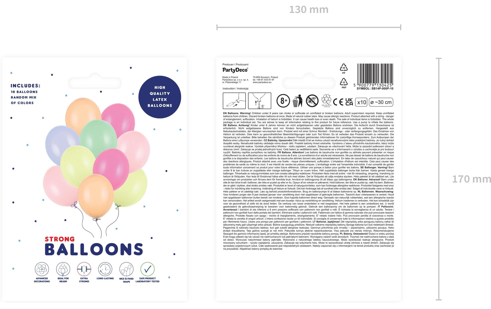 PartyDeco Luftballons – mehrfarbig – Ø 30 cm – Latex – 10 Stk