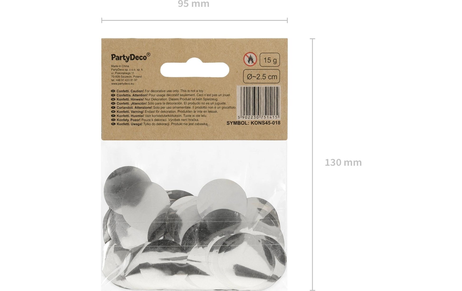 PartyDeco Konfettikanone Kreise – Silber – Ø 2,5 cm, 15 g – Folie – 1 Stk