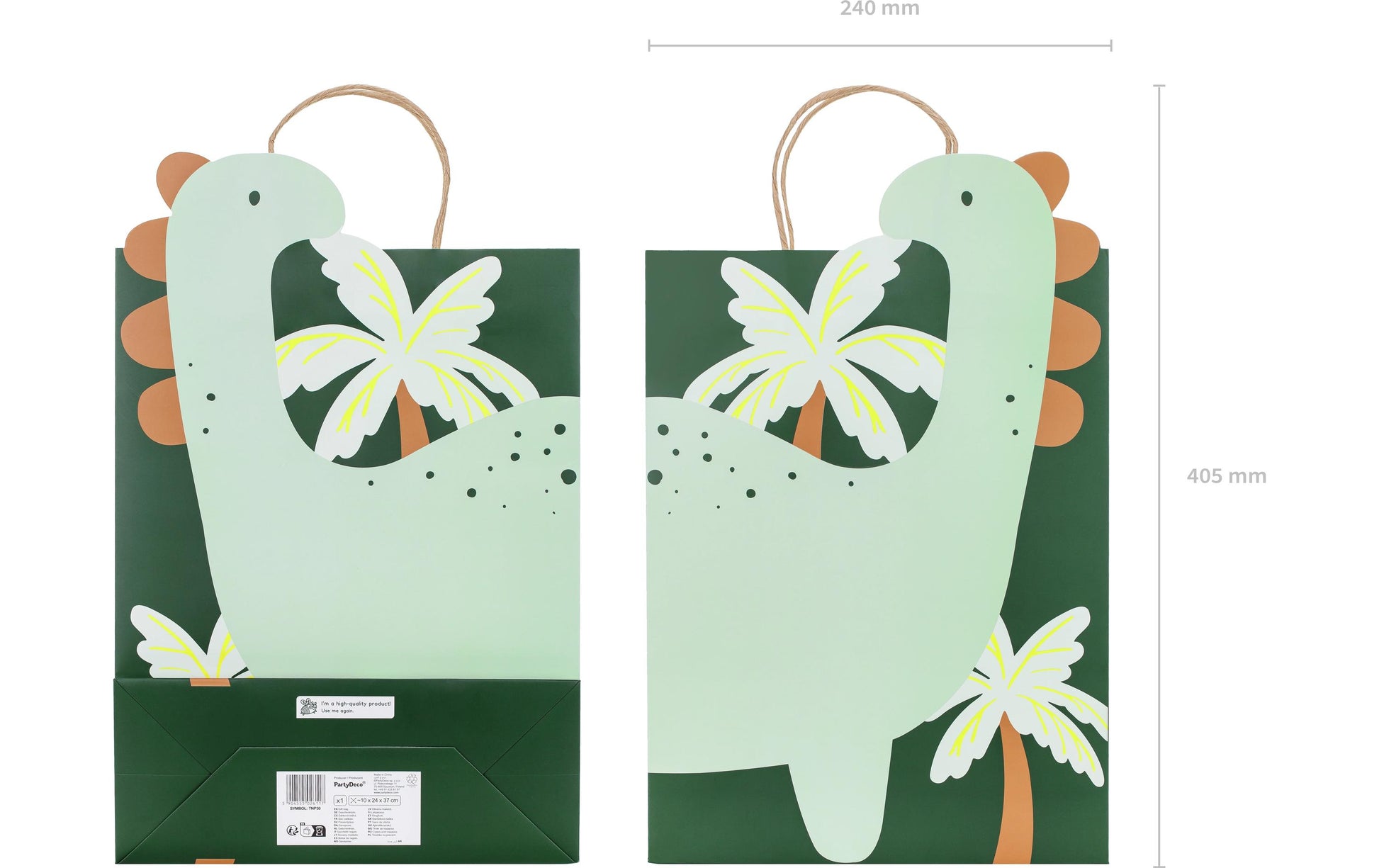 PartyDeco Geschenktasche Dinosaurier – 240 × 370 × 100 mm – 1 Stk.