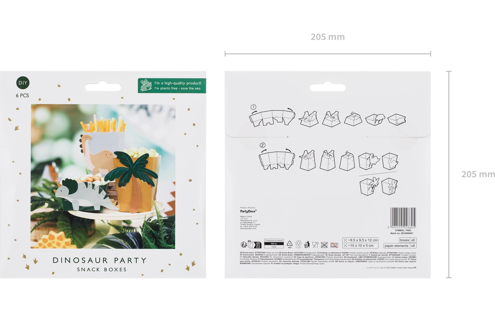 PartyDeco Fingerfood-Schale, Papier/Karton – 205 × 205 mm, mehrfarbig – 6 Stk.
