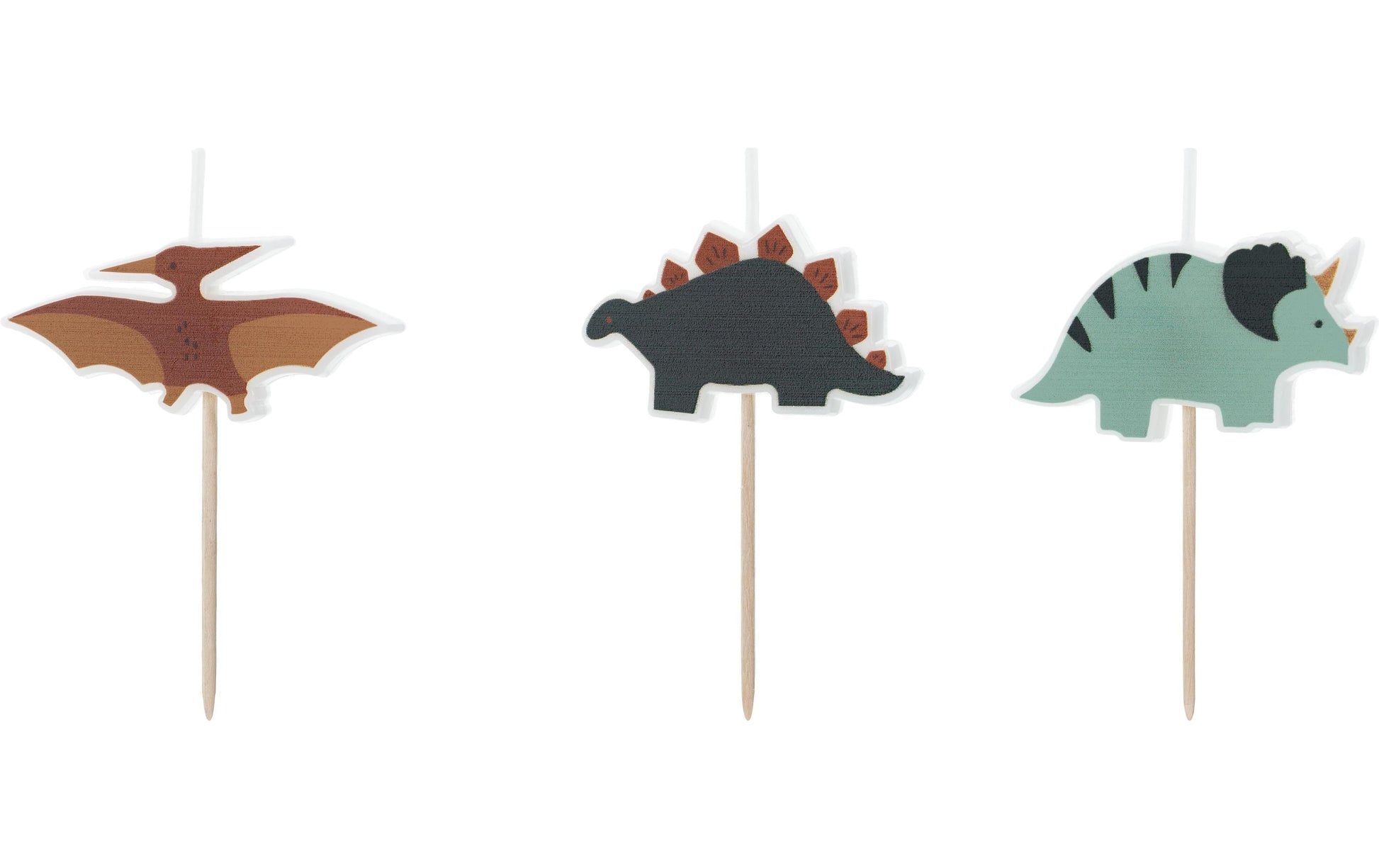 PartyDeco Geburtstagskerzen Dinosaurier – Mehrfarbig – 3 cm – 3 Stk