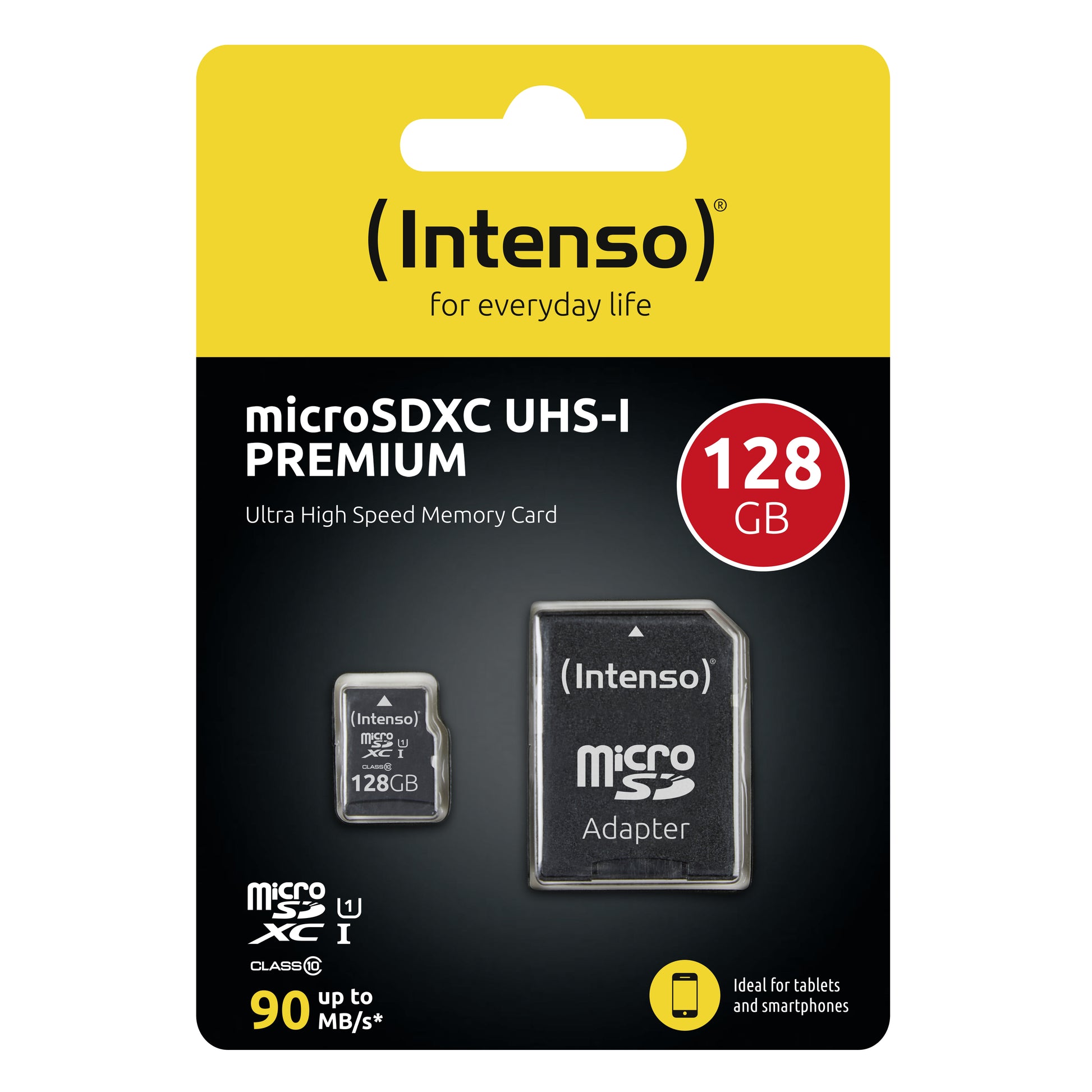 Intenso Premium microSDXC 128 GB – UHS-I, Klasse 10, U1, 90 MB/s Lesen, inkl. SD-Adapter, Schwarz, 1er Pack
