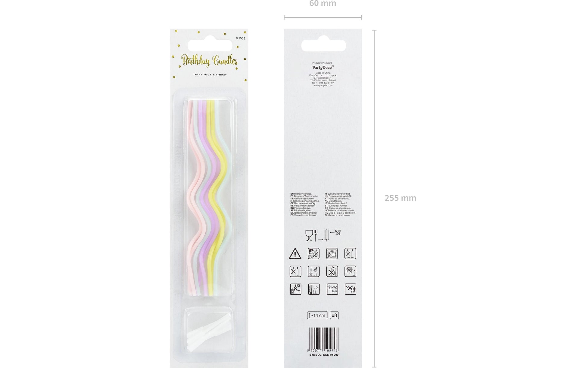 PartyDeco Geburtstagskerzen – Mehrfarbig – 14 cm – 8 Stk – Gedreht
