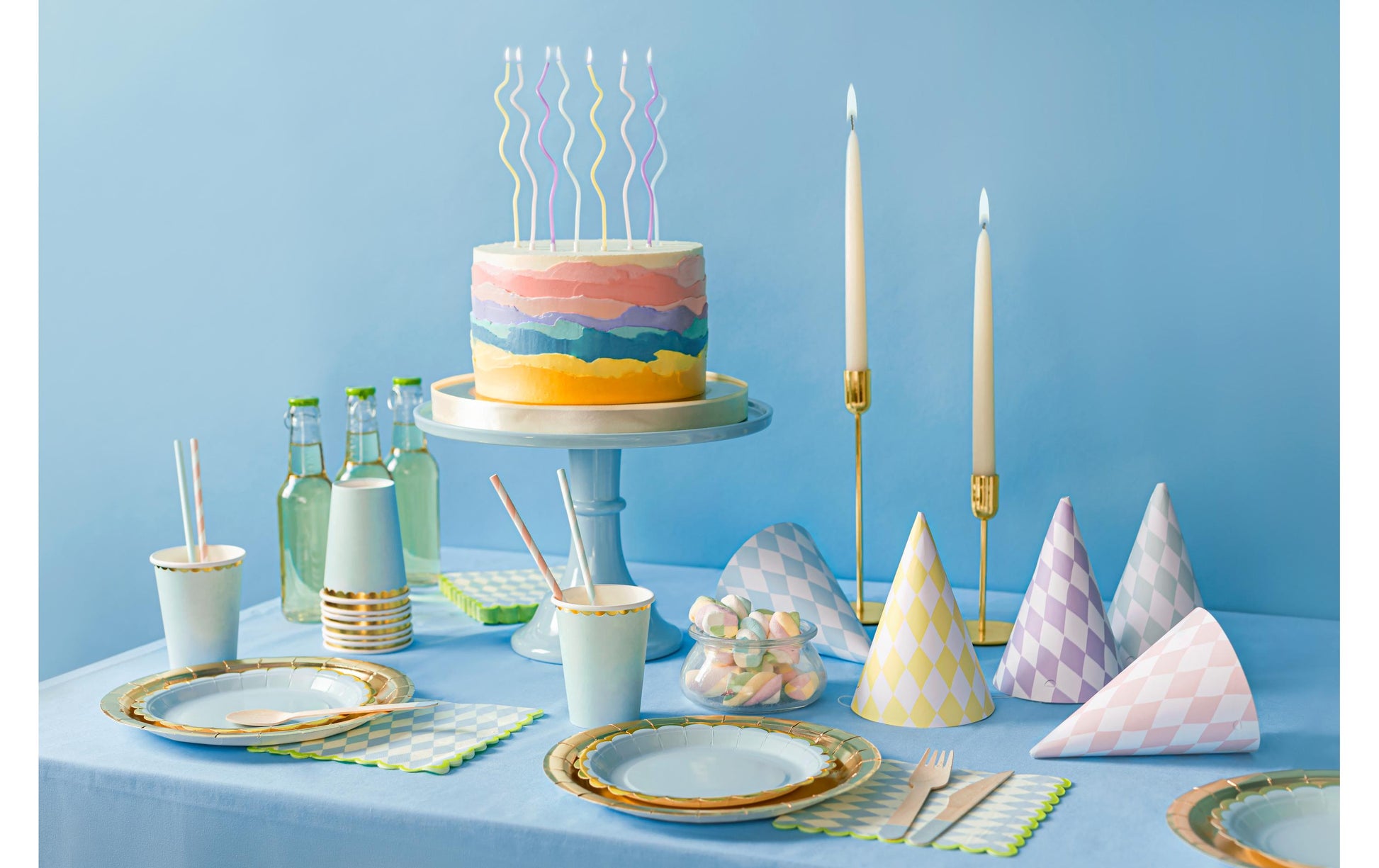 PartyDeco Geburtstagskerzen – Mehrfarbig – 14 cm – 8 Stk – Gedreht