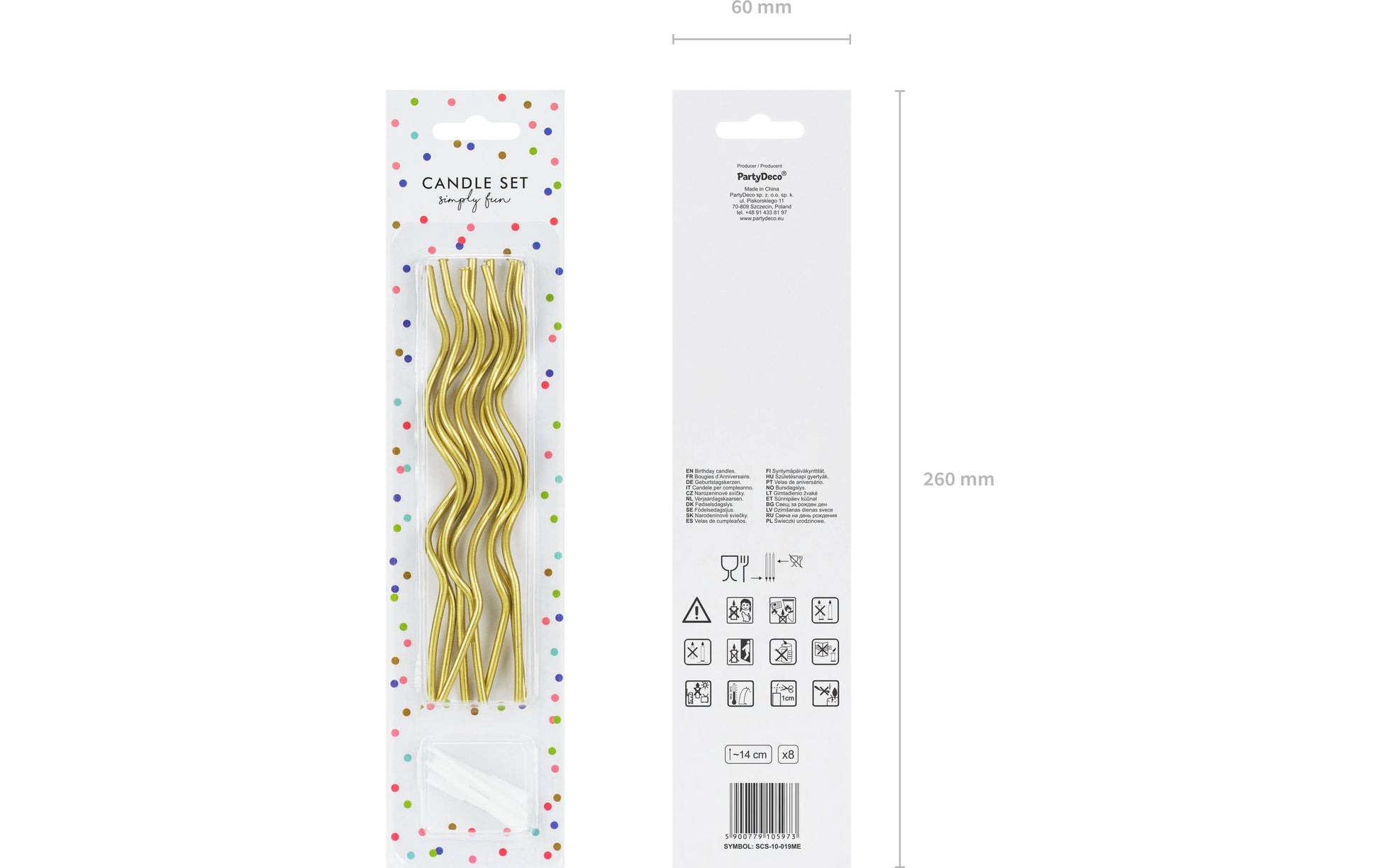 PartyDeco Geburtstagskerzen – Gold – 14 cm – 8 Stk – gedreht