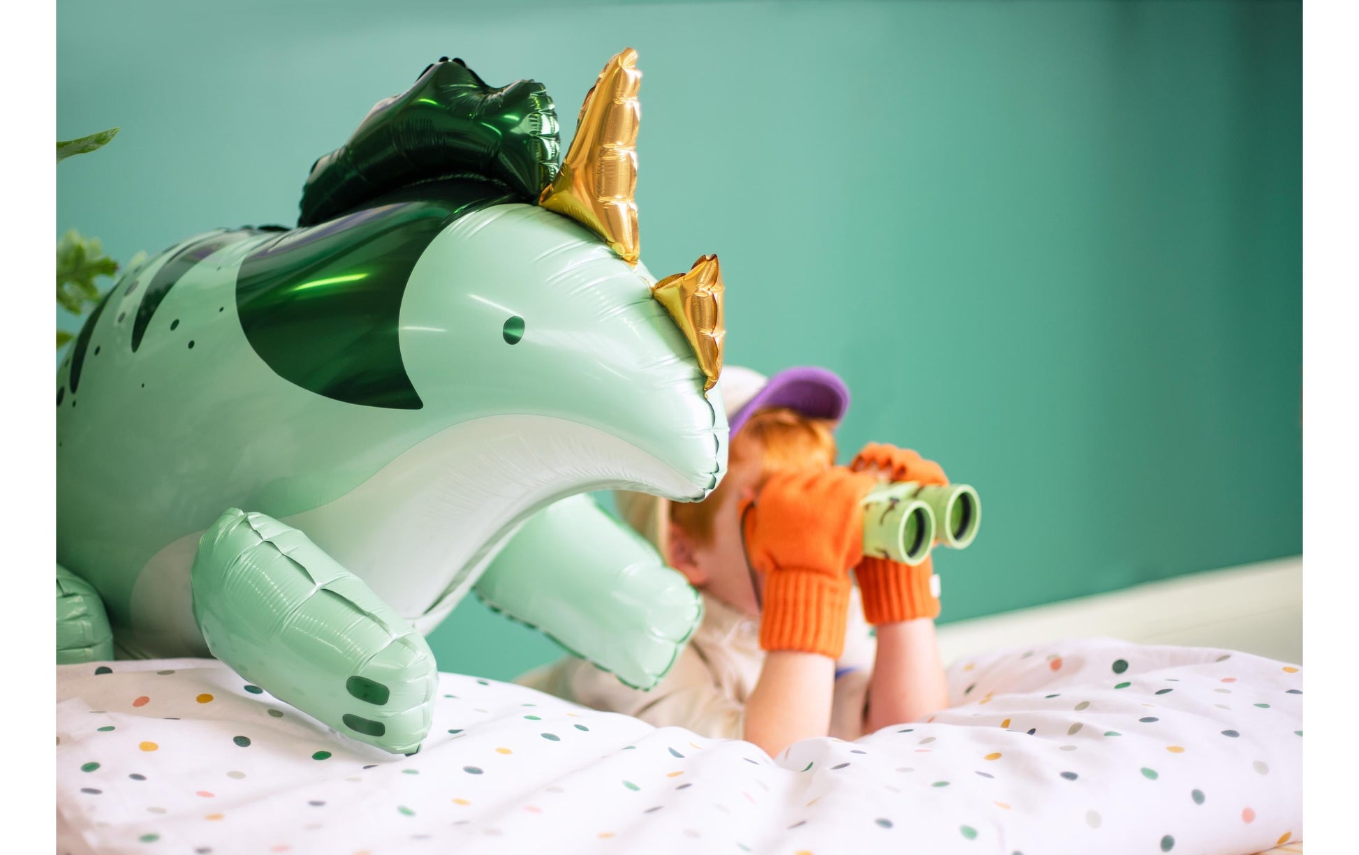 PartyDeco Folienballon Triceratops – Grün – 93 × 49 cm – Folie – 1 Stk