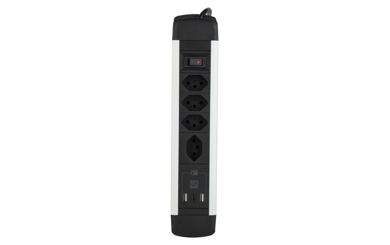 M. Schönenberger Schönenberger Alu-Office-Line Tischsteckdosenleiste, 4×T13, 2×USB-A + 1×USB-C, mit Schalter, 2 m – Schwarz