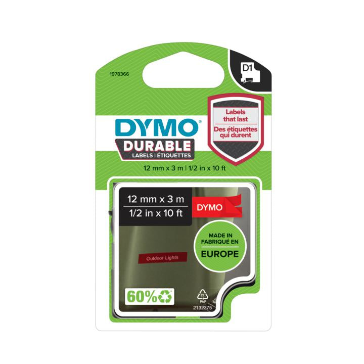 DYMO Schriftband – 12 mm × 3 m, rot, weiss – für LabelManager 160, 210D, 220 und andere