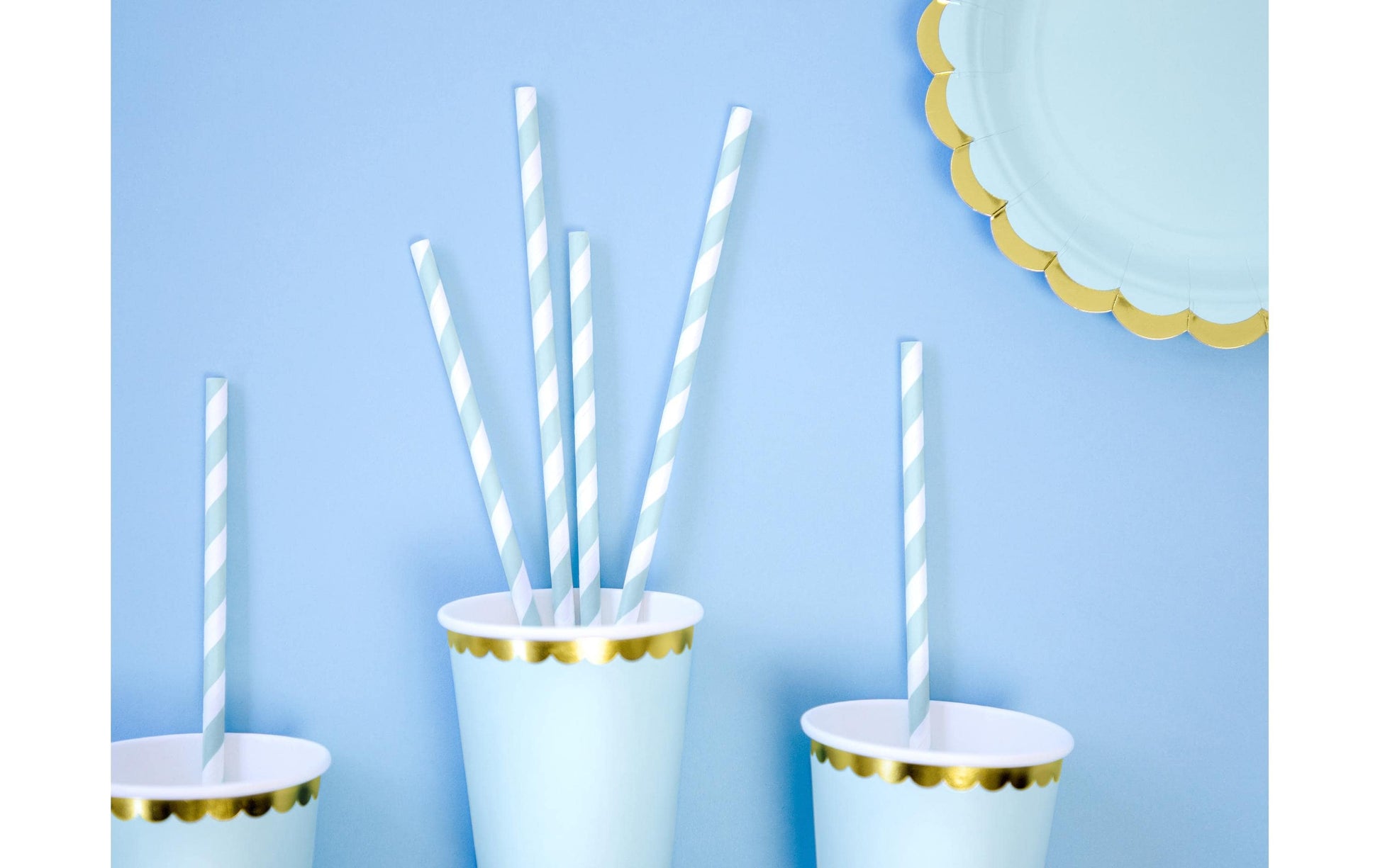 PartyDeco Papierstrohhalme, 19,5 cm, Hellblau/Weiss – 10 Stk.