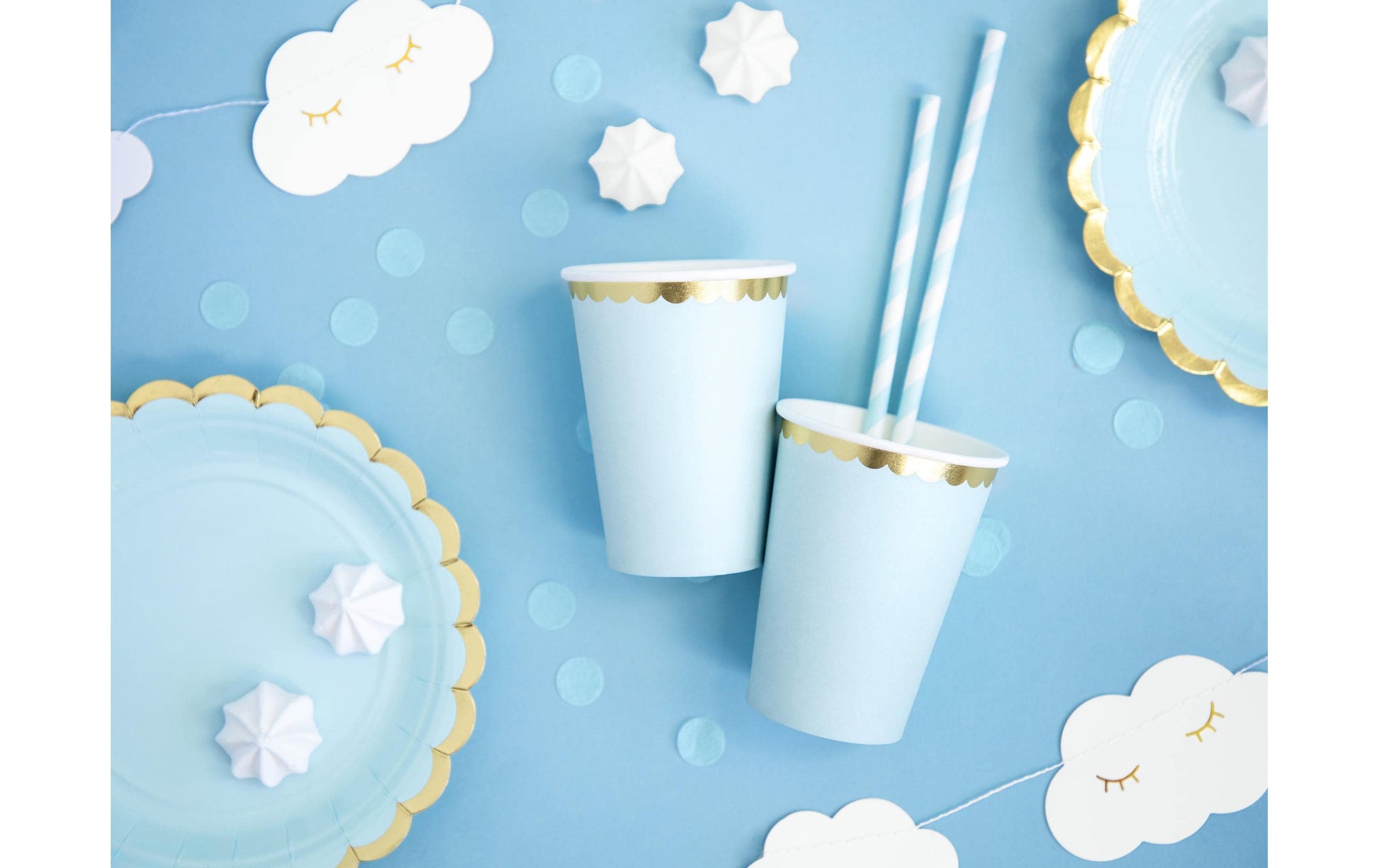 PartyDeco Papierstrohhalme, 19,5 cm, Hellblau/Weiss – 10 Stk.