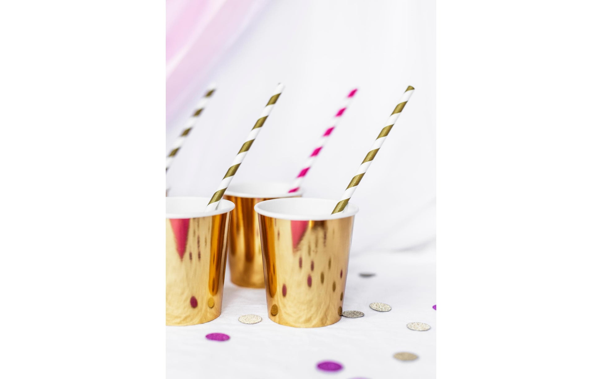PartyDeco Papierstrohhalme, gestreift, 19,5 cm, weiss/gold – 10 Stk.