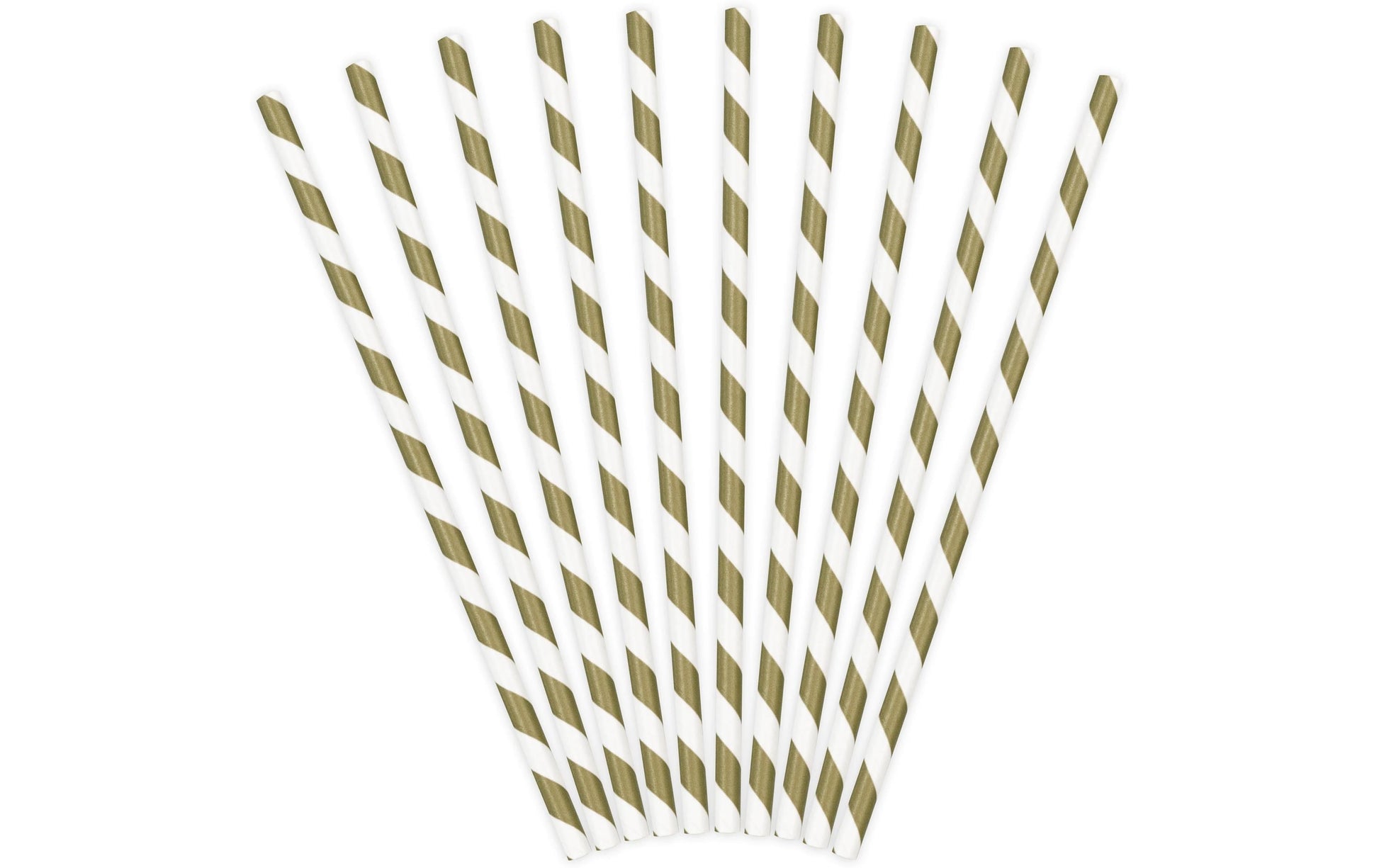 PartyDeco Papierstrohhalme, gestreift, 19,5 cm, weiss/gold – 10 Stk.