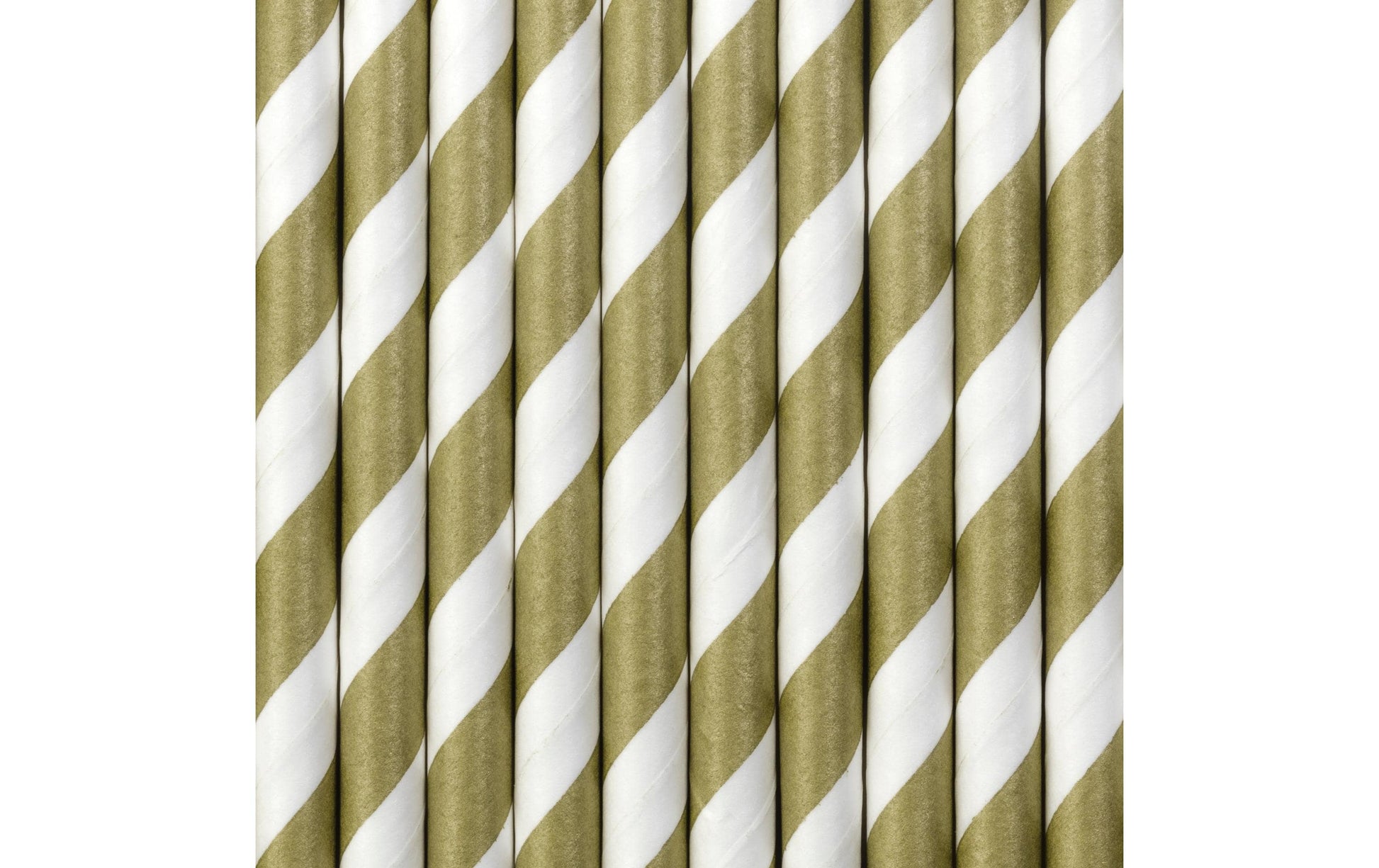 PartyDeco Papierstrohhalme, gestreift, 19,5 cm, weiss/gold – 10 Stk.