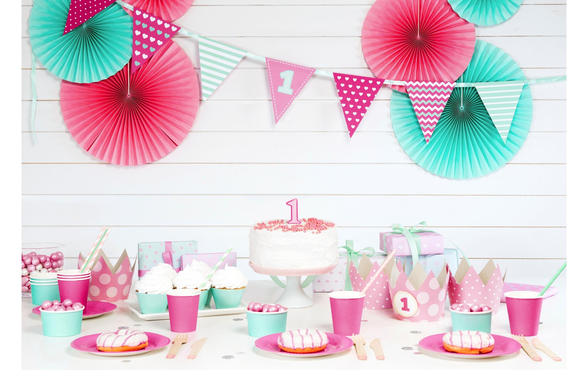 PartyDeco Papierstrohhalme, 19,5 cm, rosa/weiss – 10 Stk.