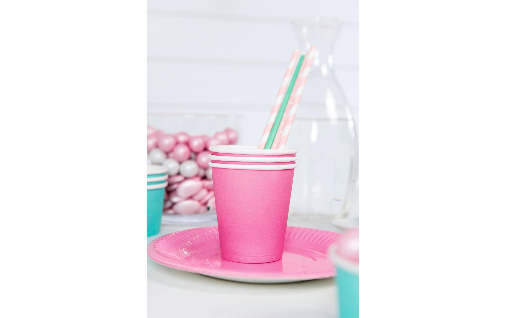 PartyDeco Papierstrohhalme, 19,5 cm, rosa/weiss – 10 Stk.