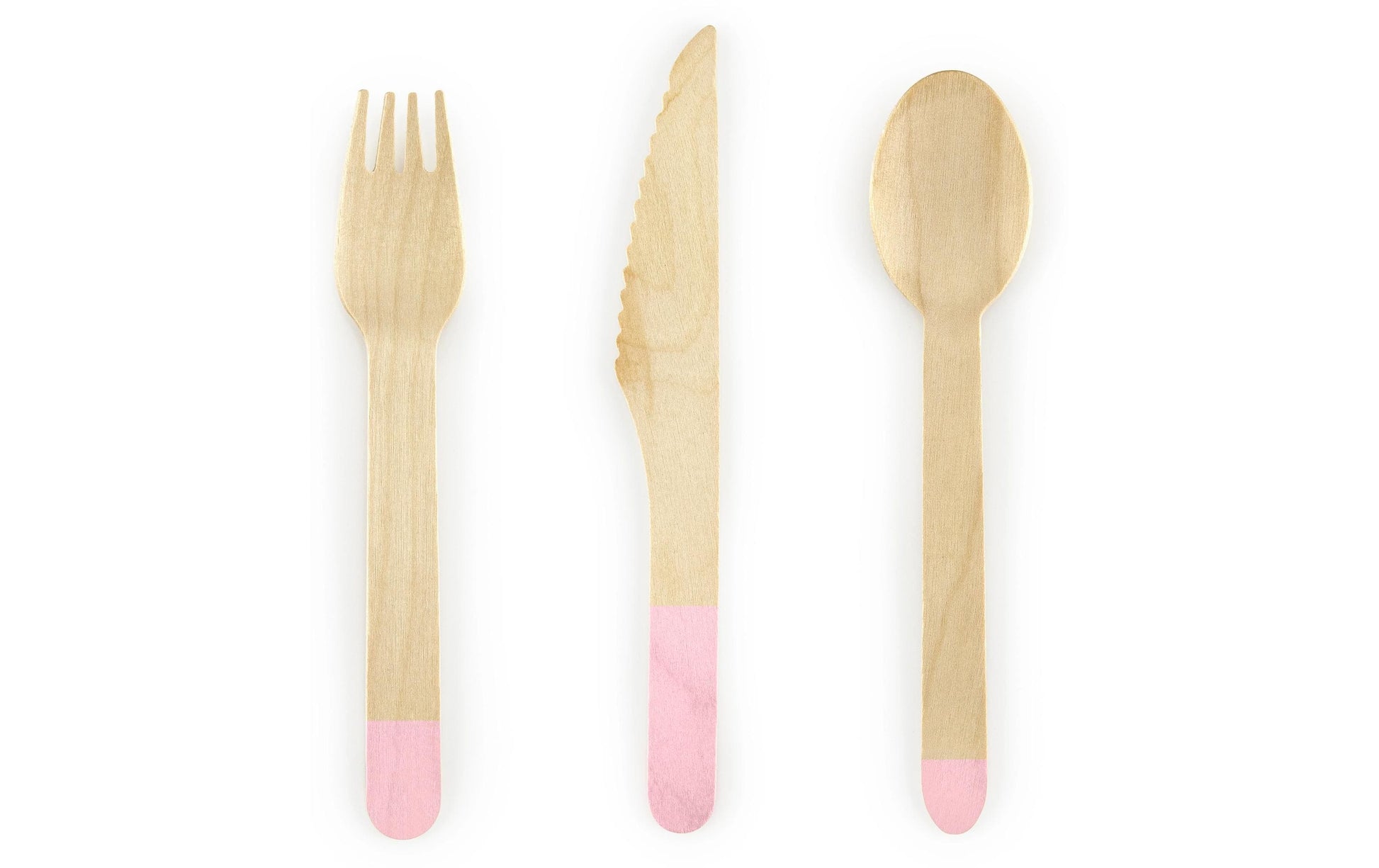 PartyDeco Besteck-Set 3-teilig, Holz (Birke) – 16 cm – Hellrosa – 18 Stk.
