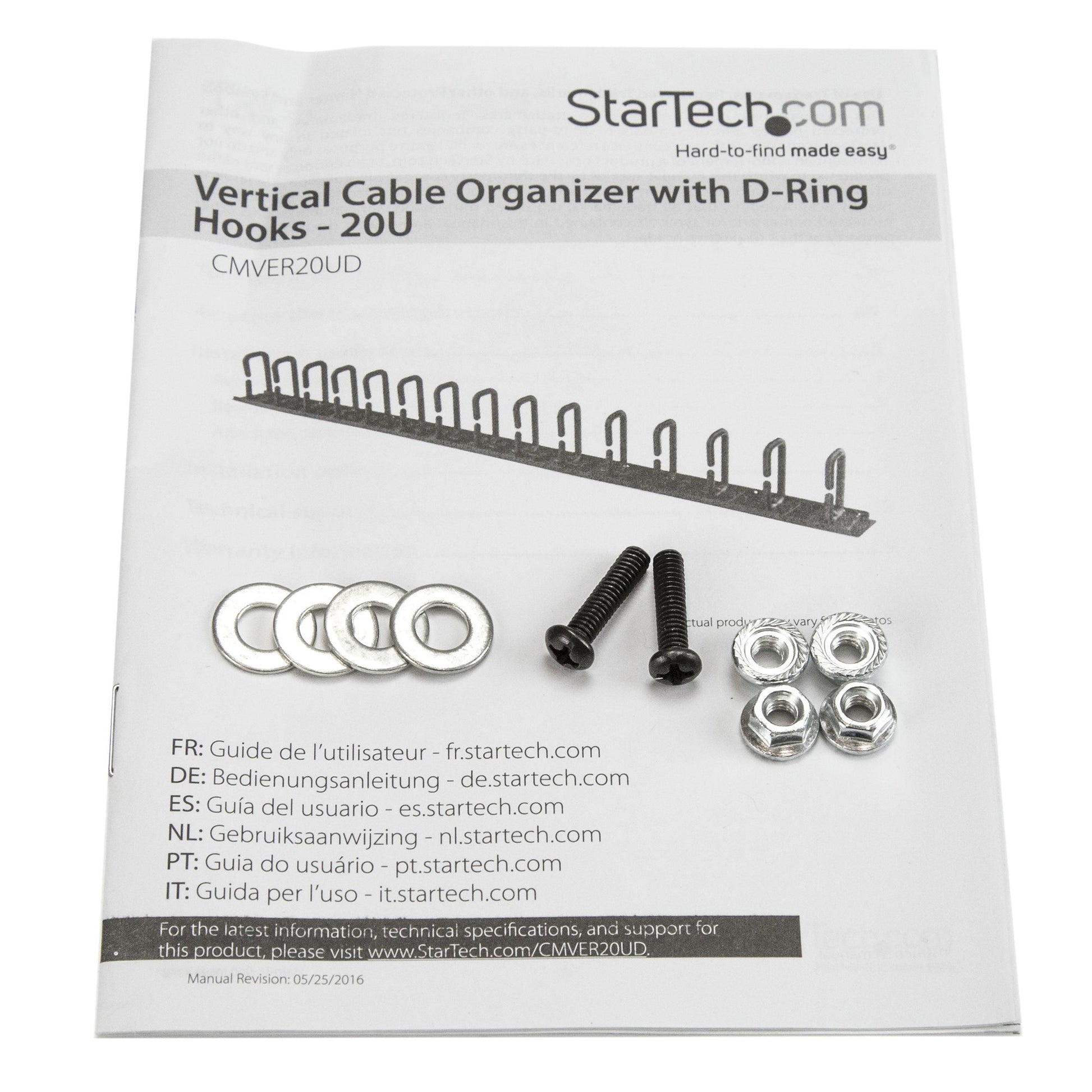 StarTech.com Kabelmanagement-Panel 0U – vertikal, mit D-Haken, schwarz, Stahl, B 863,6 × H 87 × T 50 mm